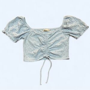 SO Sky Blue Eyelet Crop Top